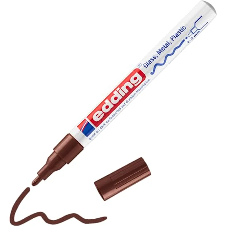 edding 751 Glanzlackmarker - braun - 1 Lackmarker - Rundspitze 1-2 mm - Lackstift für Glas, Stein, Holz, Kunststoff und Papier - wasserfest, stark deckend – Bild 1
