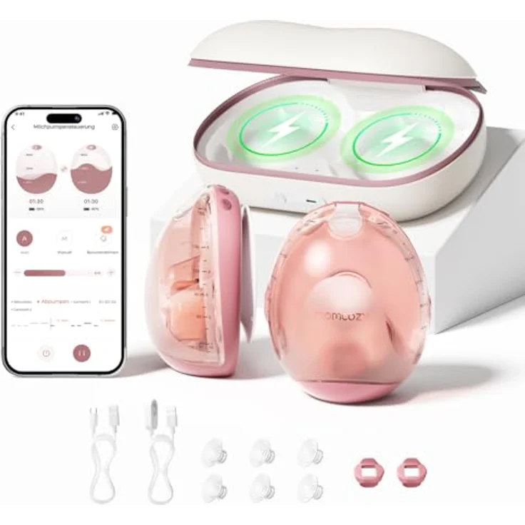 Momcozy Air 1 Ultra-Slim Elektrische Milchpumpe, tragbare Handsfree Brustpumpe mit 180 ml, kabellosem Ladeetui, App-Steuerung und Automatikmodus – Bild 1