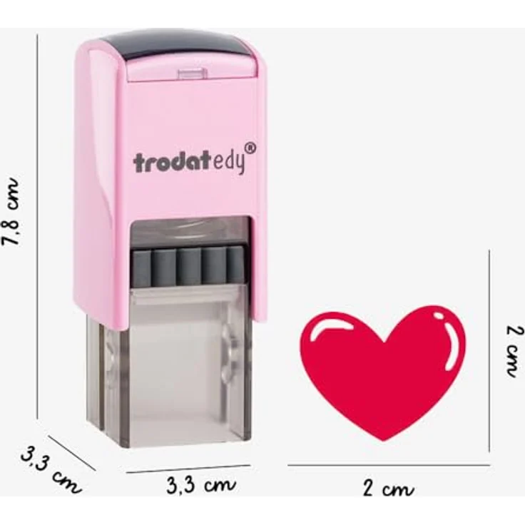 trodat edy®Fix Motivstempel Herz 2,0 x 2,0 cm, Abdruckfarbe rot, Gehäuse pastell-rosa – Bild 3