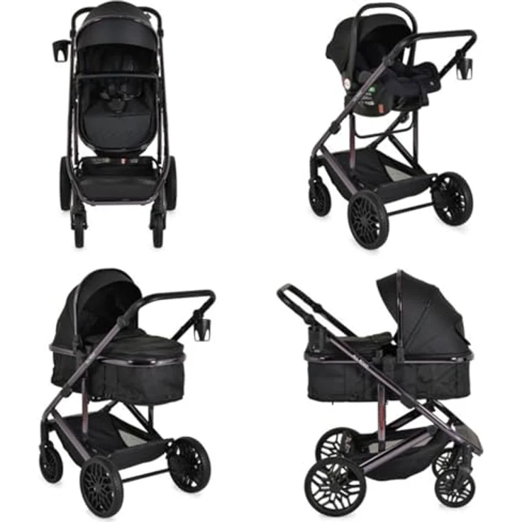 Moni Kombikinderwagen 3 in 1 All Road, umbaubar von Babyschale zu Sportsitz, inkl. i-Size-Autositz, robust, faltbar, grau – Bild 6