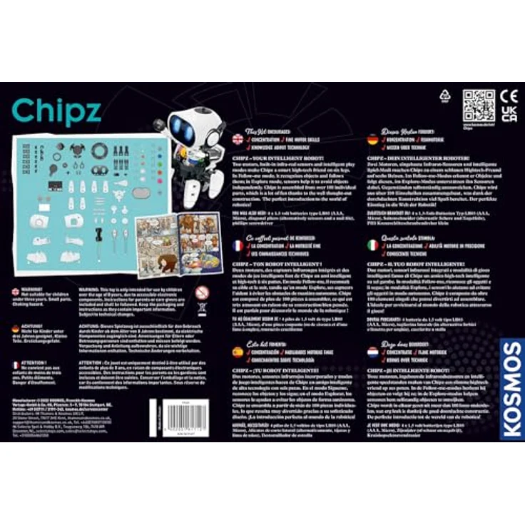 KOSMOS 617127 Chipz - Dein intelligenter Roboter, mit mehrsprachiger Anleitung, für Kinder ab 8 - 14 Jahre, folgt Bewegungen, weicht Hindernissen aus, Licht- und Soundeffekte, Roboter-Spielzeug – Bild 3