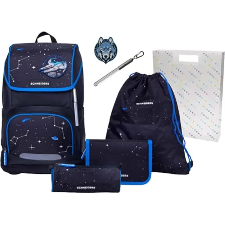 Schneiders Freizeitrucksack Ergoplus 2in1 Schulranzen Set 7-teilig mit 22L Volumen, ergonomisch, schwarz