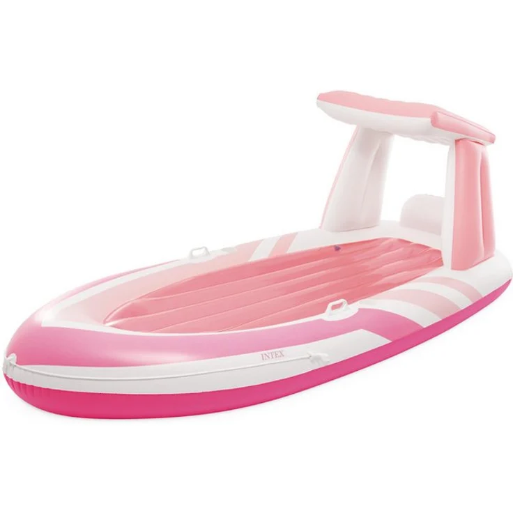Intex Pink Paradise Boat, Luftmatratze mit Sonnenverdeck, Haltegriffen & Getränkehaltern, 244x97x114 cm, pink-weiß