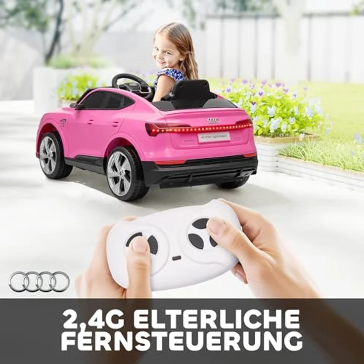 HOMCOM Elektro Kinderauto Audi E-tron 12V mit Fernbedienung, Sicherheitsgurt, MP3/USB-Player, für Kinder 3-5 Jahre, 3-5 km/h, Rosa – Bild 4