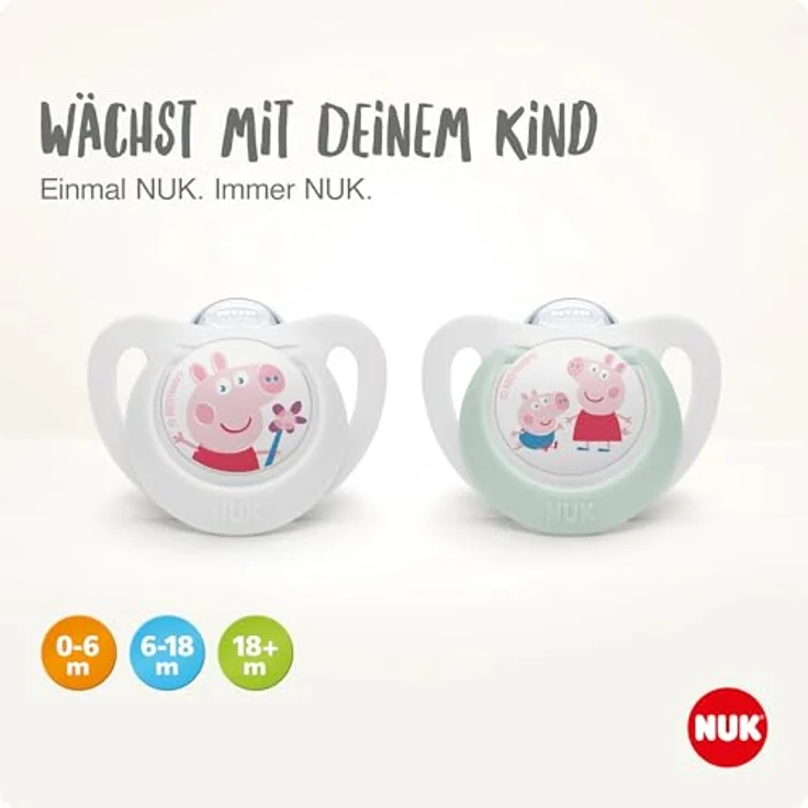 NUK Schnuller STAR Peppa Wutz, Lutschteil Kieferform Silikon mit Wiederverwendbarer Schnullerbox, 2er Pack – Bild 5