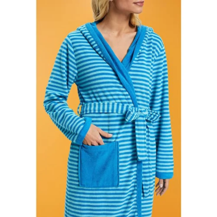 Esprit Esprit Bademantel Damen Kapuze Striped Hoody, sportliches Streifendesign, turquoise, 80% Baumwolle – Bild 5