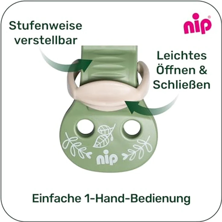 Nip Schnullerband stay green, aus 100% Bio-Baumwolle, beige, mit großer Klemmfläche und OEKO-TEX® zertifiziert – Bild 4