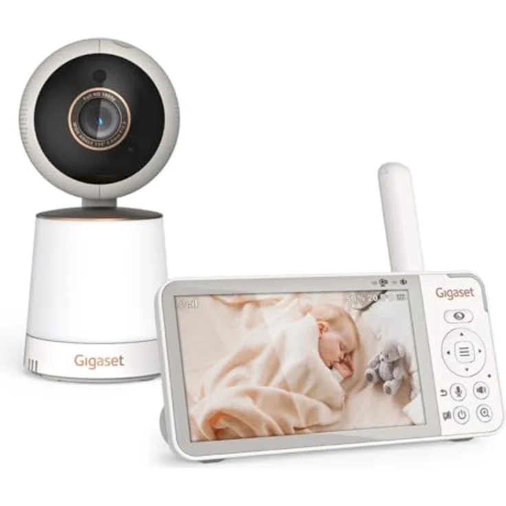 Gigaset Baby 500 Video, Video-Babyphone mit HD-Videoübertragung, 5" LCD IPS Bildschirm, sichere FHSS-Technologie, langer Akkulaufzeit, farbiger Nachtsichtmodus, Cream White/Bronze – Bild 1