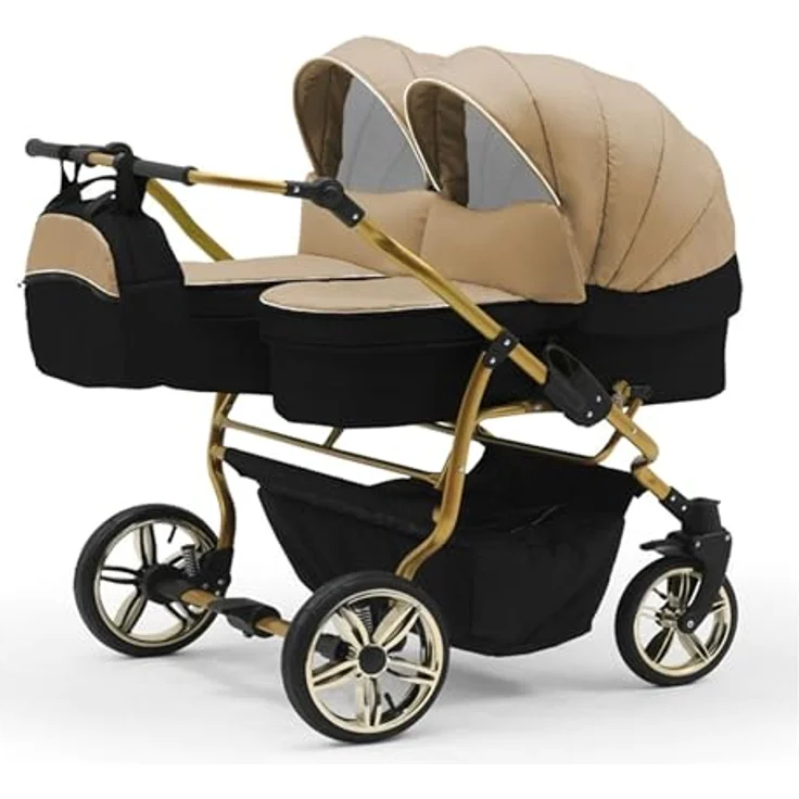 Elcar Zwillingskinderwagen Duet Lux Goldedition, 2 in 1 mit 10 Teilen, inkl. 2 Sportsitzen, variabel einstellbar, 20 Farben verfügbar – Bild 1