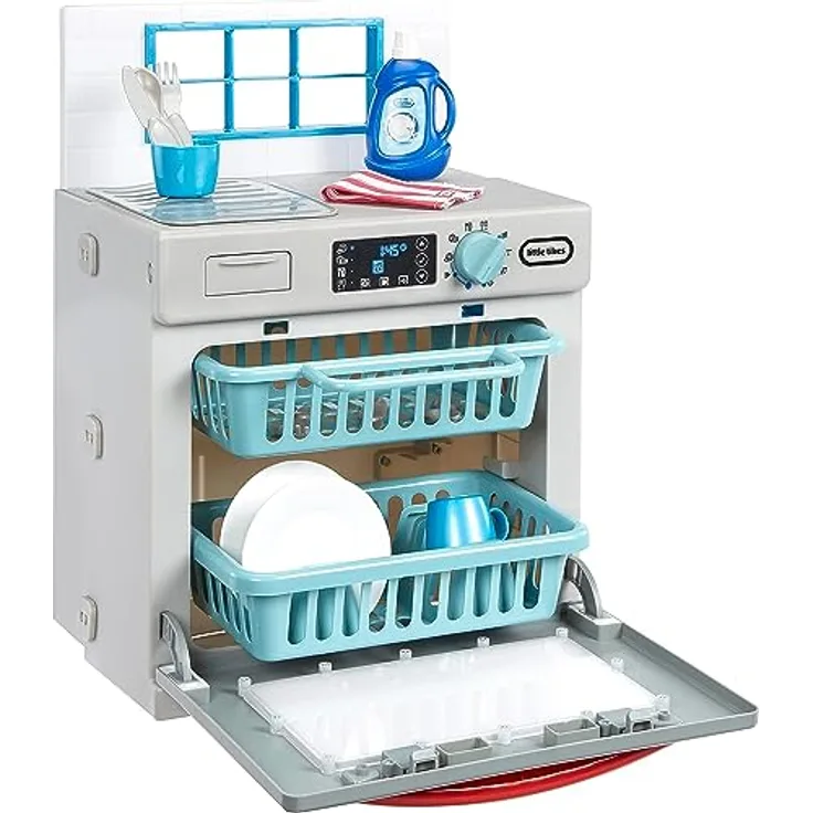 Little Tikes First Dishwasher - Realistisches Spielgerät für Kinder mit 14 Küchenaccessoires, interaktiv, grau