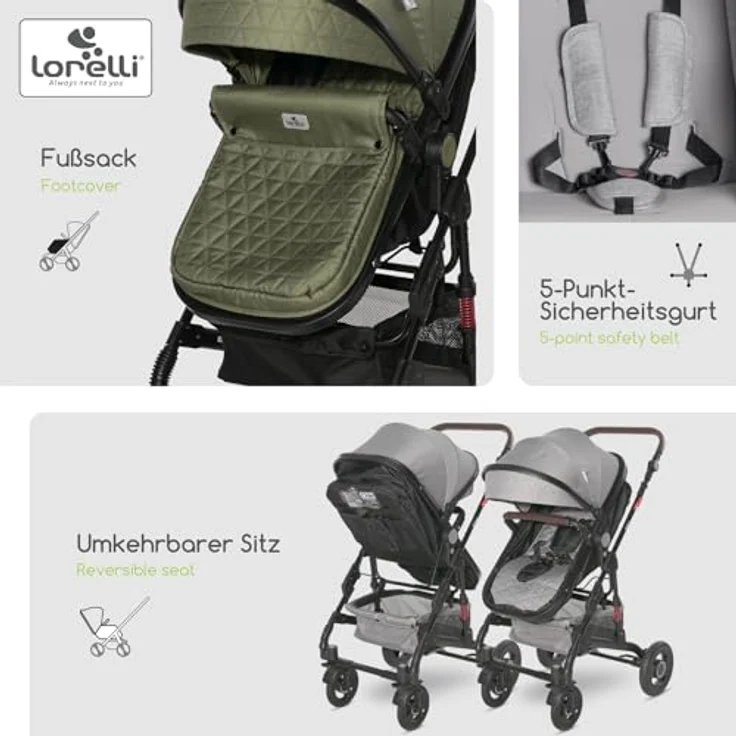 Lorelli Kinderwagen Alba 2 in 1, Liegebuggy umwandelbar in Sportsitz bis 15kg, grün – Bild 3