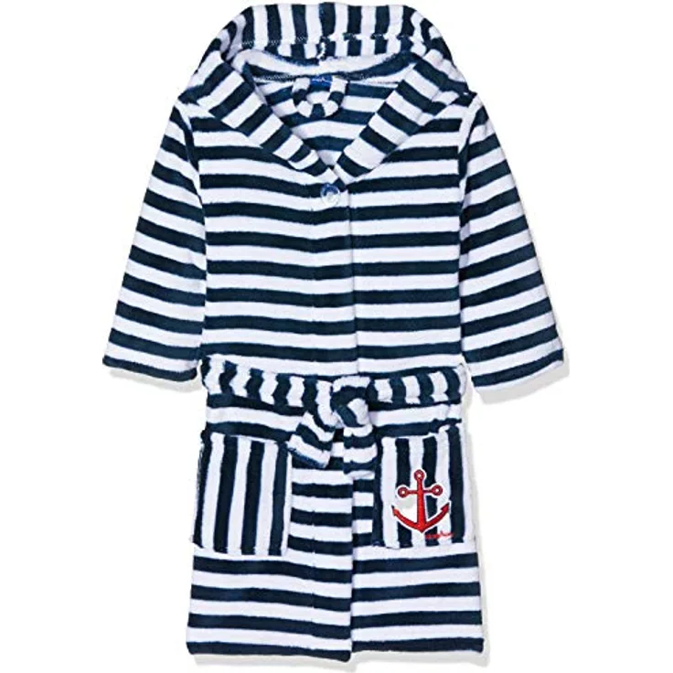 Playshoes Jungen Kinder Fleece-Bademantel Ringel Maritim 340130, 171 - Marine/Weiß, 158-164