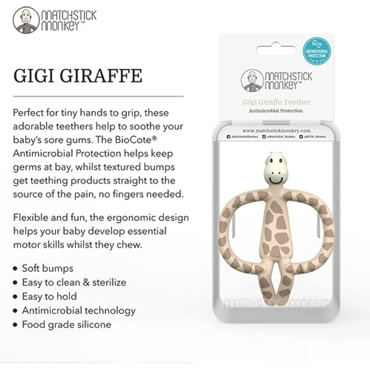 Matchstick Monkey Training Zahnbürste/Kinderzahnbürste/sichere Handzahnbürste mit Saugfuß/Stimuliert Zähne & Zahnfleisch mit extra weicher, hochwertiger Bürste/ab 0 Mon. / Gigi Giraffe – Bild 5