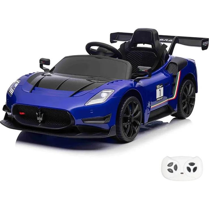 Maserati MC20 GT2, Elektrofahrzeug 12V für Kinder 1-5 Jahre mit Fernbedienung, blau, mit Sicherheitsgurt, MP3-Player, 2 Motoren, Soft-Start-Funktion