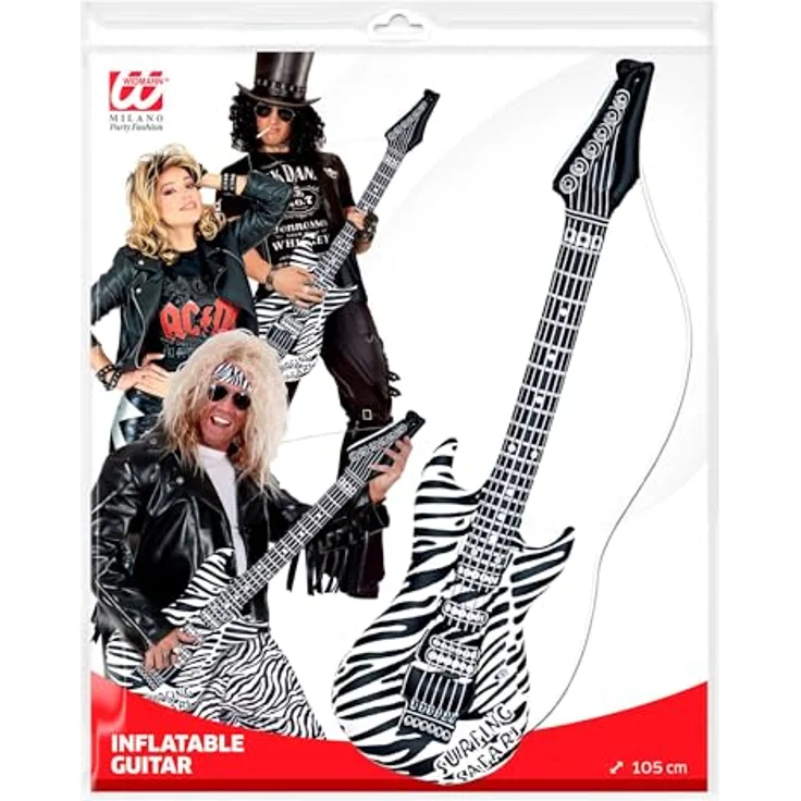 W WIDMANN MILANO Party Fashion 23942, Aufblasbare Gitarre im Zebra Muster, Länge ca. 105 cm, ideal für Karneval und Mottopartys – Bild 2