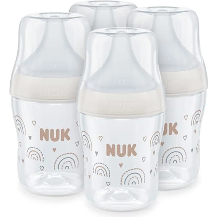 NUK Perfect Match Babyflaschenset, Anti-Colic, Temperature Control, 150 ml, BPA-frei, Silikontrinksauger, Small, Regenbogen, 4 Stück – Bild 1