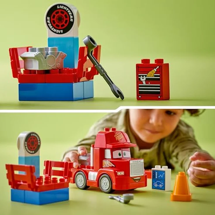 LEGO DUPLO | Disney and Pixar’s Cars Mack Truck beim Rennen, Auto-Set mit LKW-Spielzeug für Kleinkinder ab 2 Jahren, Geschenk für 2-Jährige, die den roten Abschleppwagen aus dem Film lieben 10417 – Bild 4