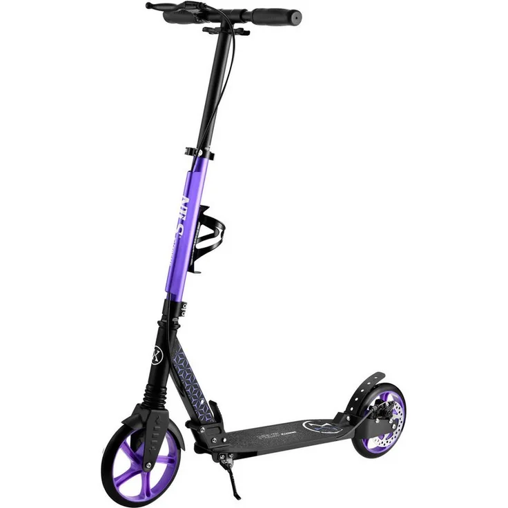 Nils Cityroller Extreme HM124T, Klappbarer Scooter mit Scheibenbremse, schwarz/violett, max. Benutzergewicht 100 kg, höhenverstellbarer Lenker (93-110 cm)