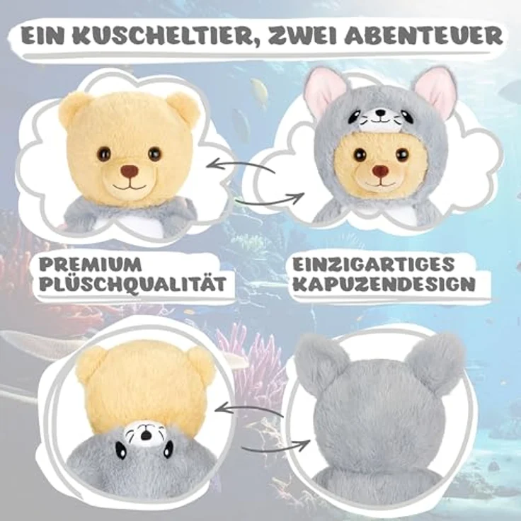 BRUBIES Teddy Maus, 25 cm Teddybär im Mäusekostüm mit abnehmbarer Kapuze, graues Plüschtier für kuschelige Abenteuer, ideales Geschenk für Kinder – Bild 3