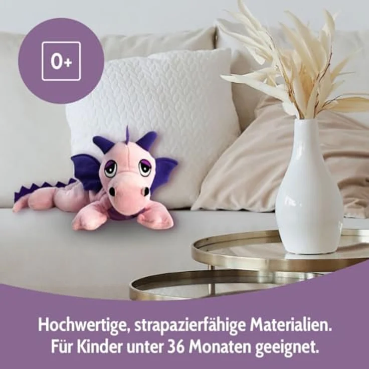Habibi Plush Glücksdrache, rosa Wärmetier Kuscheltier mit Hirsefüllung und aromatischem Duft, Mikrowellen- und Kühlschrank geeignet – Bild 3