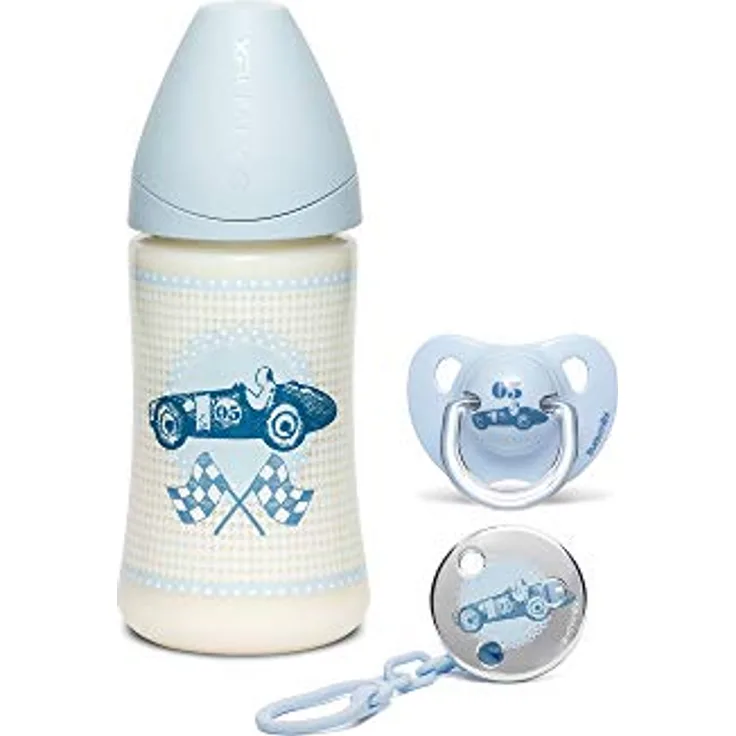 Suavinex 304400 Set Toys BIB 270 ml + Sauger 0/6 m + Verschluss – Blau