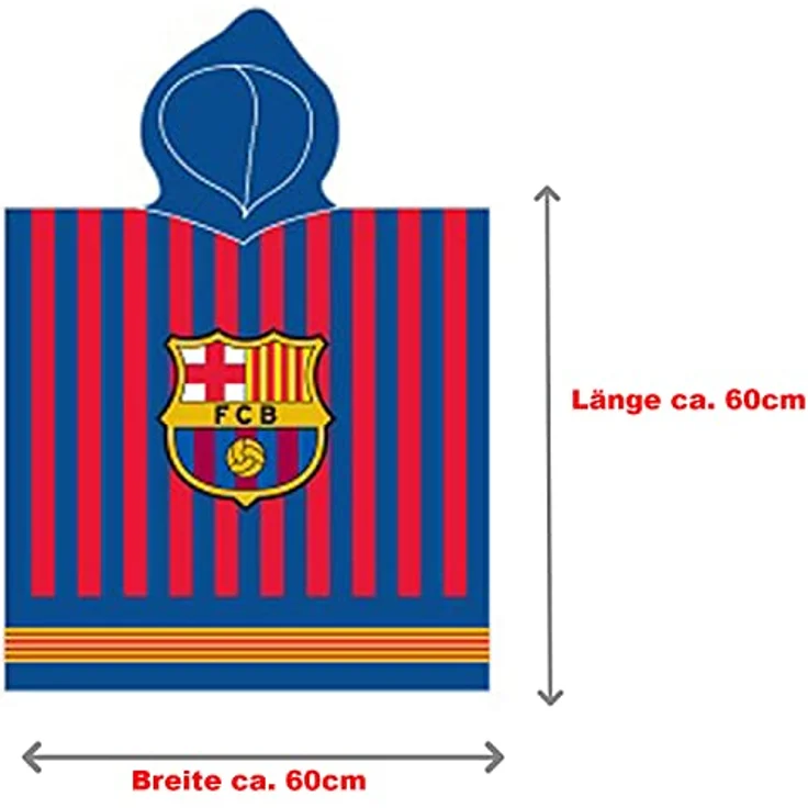 BERONAGE Kapuzenhandtuch FC Barcelona Kinder Kapuzen Fußball Bade-Poncho 60x120 cm, 100% Baumwolle, Frottee in Velours-Qualität, blau – Bild 5
