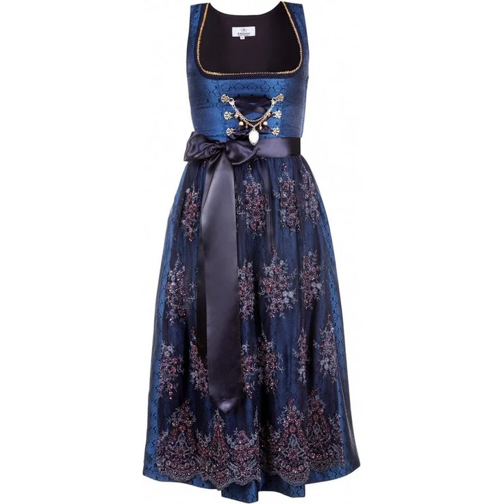 Edelnice Dirndl Josepha, Dirndlkleid mit edlen Paspeln und Charivari, blau – Bild 1