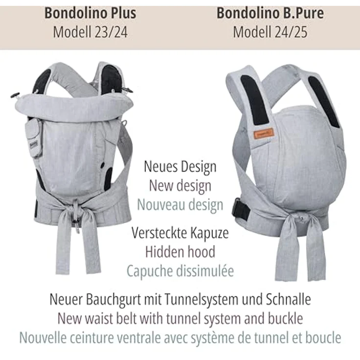 Hoppediz Babytrage Bondolino b.pure, Komforttrage ab Geburt (3 - 20 kg), Bauchtrage, Rückentrage & Hüfttrage aus hautfreundlicher Baumwolle – Bild 6
