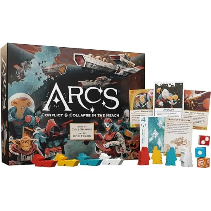 Infolist Leder Games Arcs (EN) - Strategisches Kartenspiel für 3-4 Spieler mit innovativem, kartengesteuertem Aktionssystem und einfachem Würfelsystem