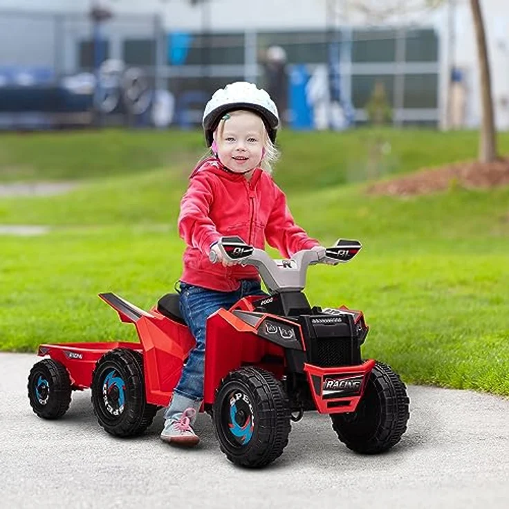 HOMCOM Elektro-Kinderquad 6V Kinderquad, Elektroauto mit Anhänger, Belastbarkeit 25 kg, für Kinder, Rot – Bild 2