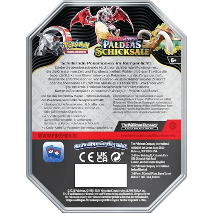 Pokémon-Sammelkartenspiel: Tin-Box Karmesin & Purpur – Paldeas Schicksale – Schillerndes Glurak-ex (1 holografische Promokarte & 4 Boosterpacks) – Bild 2