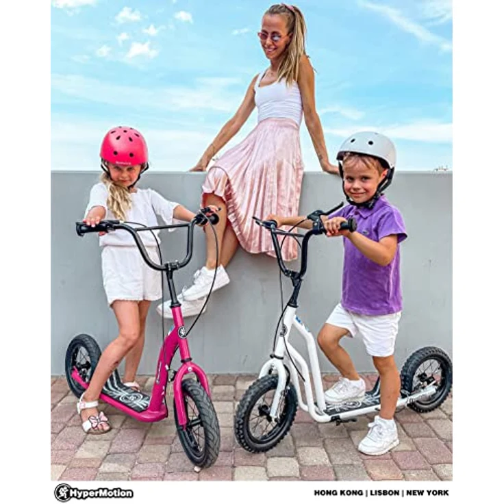 HyperMotion VIVA 12 Roller, Tretroller mit großen Luftreifen, höhenverstellbar 78-85 cm, 2 Bremsen, klappbarer Ständer, weiß – Bild 2