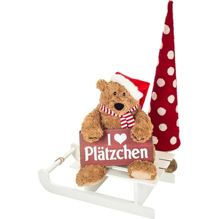 Teddy Hermann® Kuscheltier Braunbär Howard Christmas Edition, 34 cm mit roter Nikolausmütze und gestreiftem Schal – Bild 4