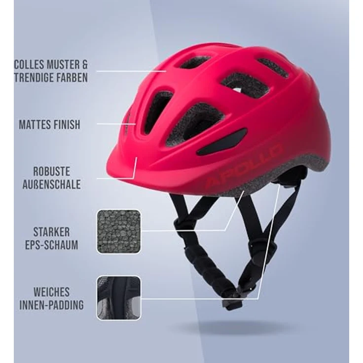 Apollo Kinder Fahrradhelm, Multisport Helm für Kinder & Jugendliche, 17 Belüftungslöcher, Sicher & Bequem, Trendige Farben und Muster, Verstellbar ab 3 Jahre, für Fahrrad & Roller – Bild 3