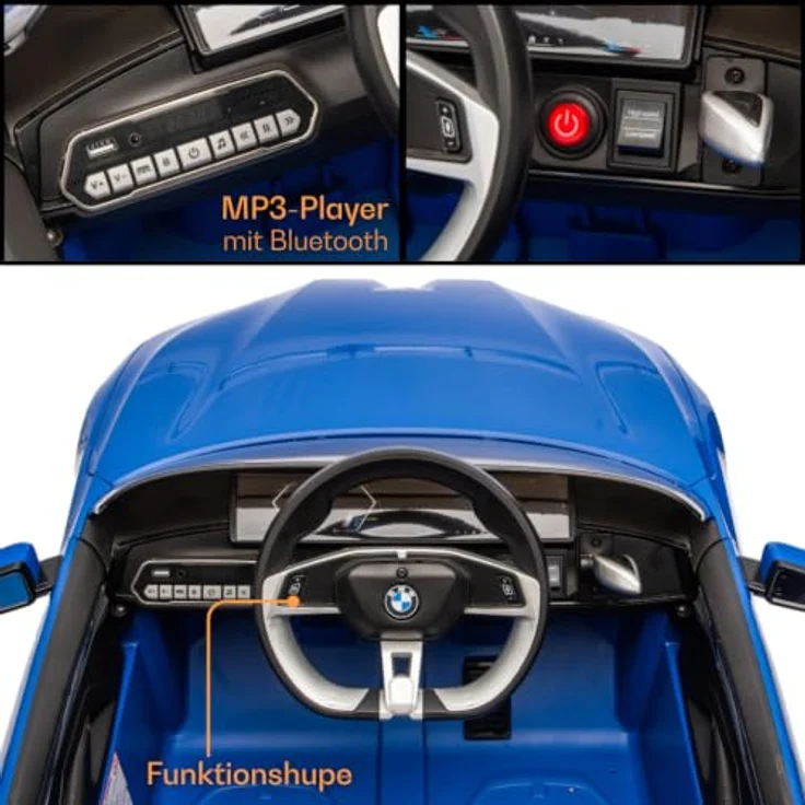 BMW i4 Kinder Elektroauto, 12V mit Fernbedienung, für 1-6 Jahre, Blau, MP3-Player, Sicherheitsgurte, Realistische Motorengeräusche – Bild 7