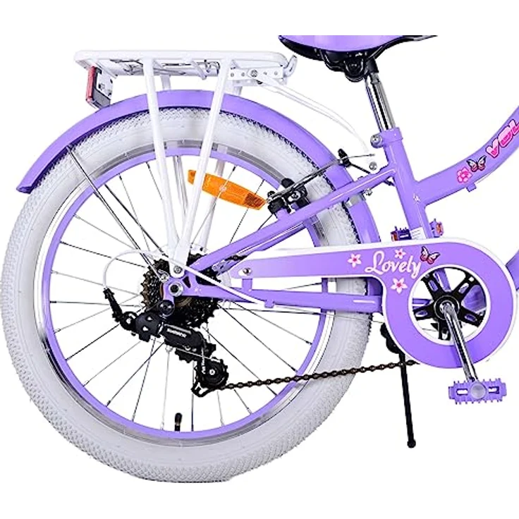 Volare Kinderfahrrad 20 ZOLL Mädchen Rad LOVELY 7 Gänge 22125, Korb, Seitenständer, Gepäckträger, lila-weiß – Bild 2
