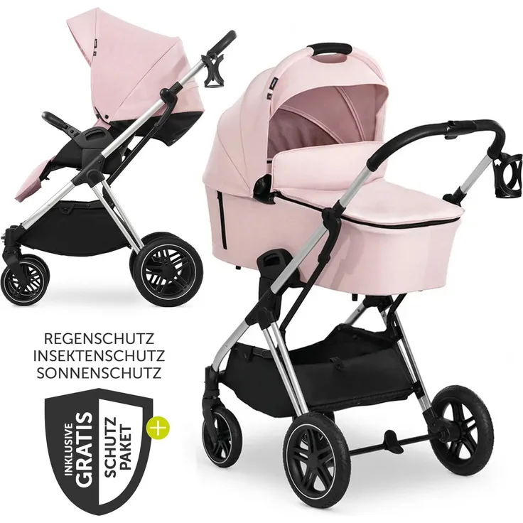 Hauck Kombi-Kinderwagen Vision X Duoset Silver (Sportwagen und Babywanne) inkl. XXL Zubehörpaket - Melange Rose mit Gratis Mobilitätsgarantie
