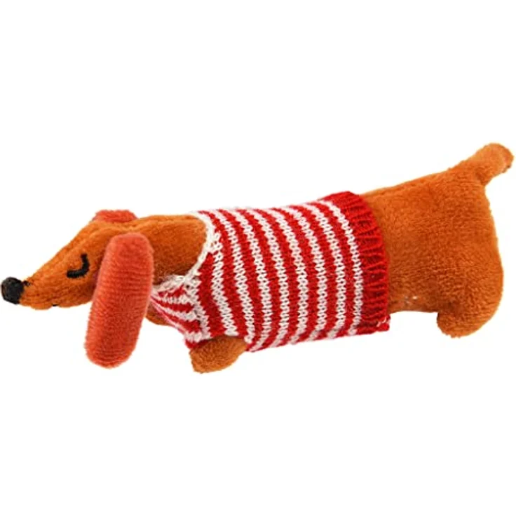 Rex London - Mini-Wursthund in kleiner Box 'Pear', mit gestreiftem Pullover und gepunkteter Decke – Bild 4