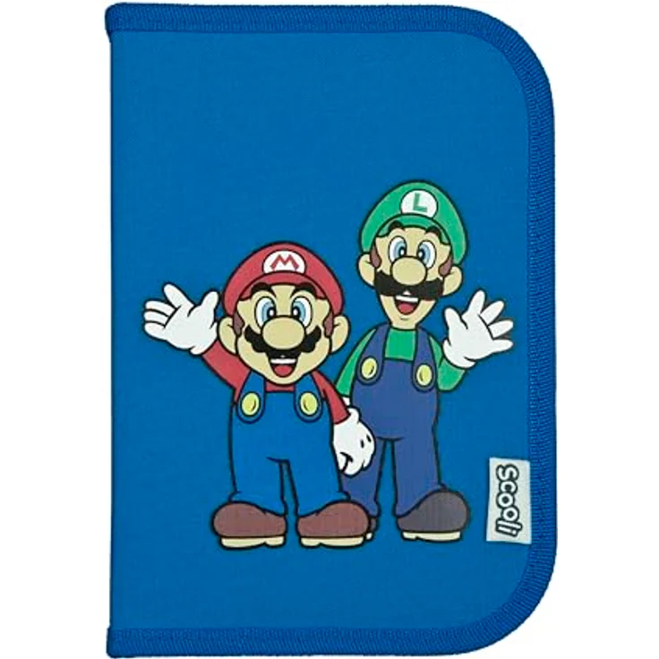 Scooli Gefülltes Schüleretui Super Mario, Federmäppchen mit 14 Buntstiften, 2 Bleistiften und Zubehör, ergonomisch geformt, robust und strapazierfähig, ideal für Schule und Freizeit, ab 6 Jahren – Bild 1