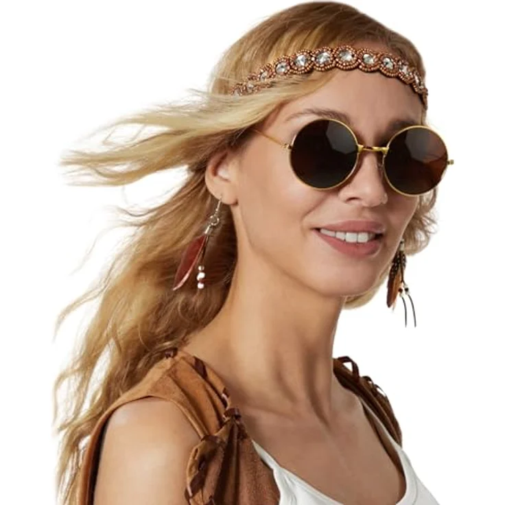 dressforfun Hippie Kostüm, Damen 60er Jahre Kostüm, 70er Mode Damen, XXL - Braune Weste mit tollen Accessoires – Bild 4