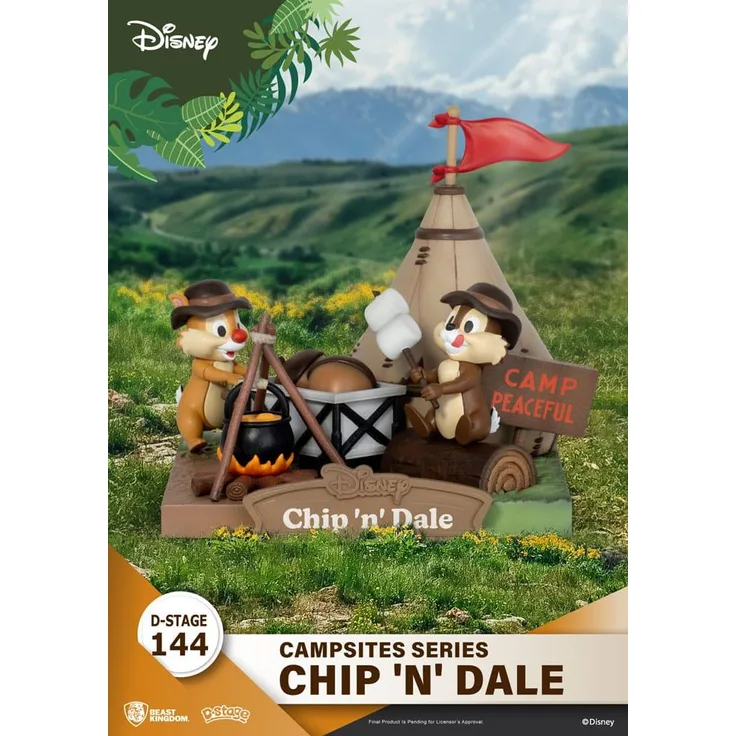 Beast Kingdom Toys Disney D-Stage Campsite Series, PVC Diorama Chip & Dale 10 cm - lebhaftes Camping-Design mit Charakteren und Zubehör
