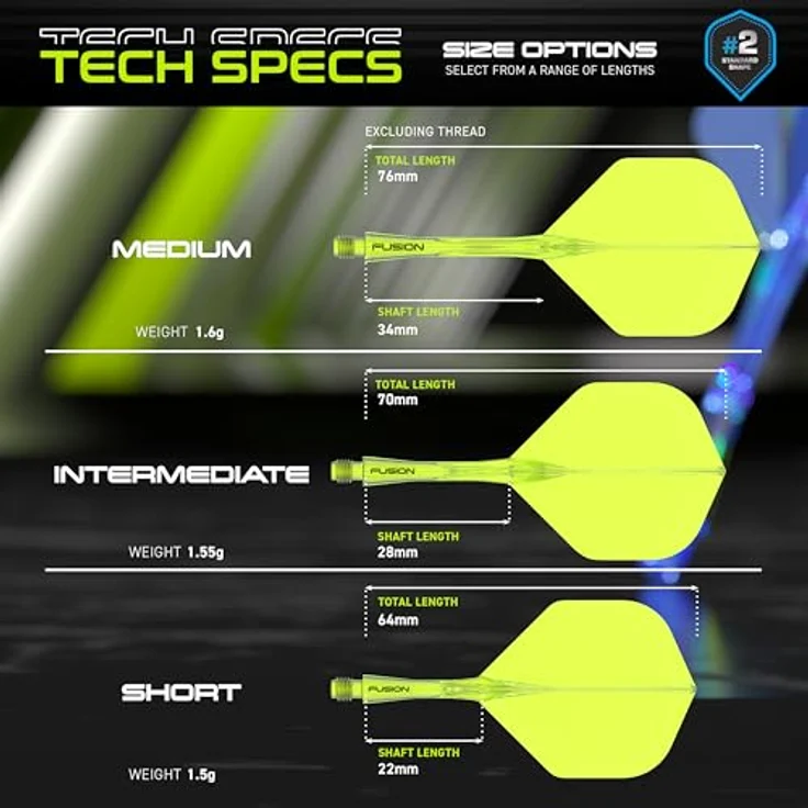 WINMAU Darts Fusion Integrated Flight & Shaft System, No.2 Shape & Design, Gelb, Medium Länge, verbesserte Flugstabilität und außergewöhnliche Haltbarkeit – Bild 2