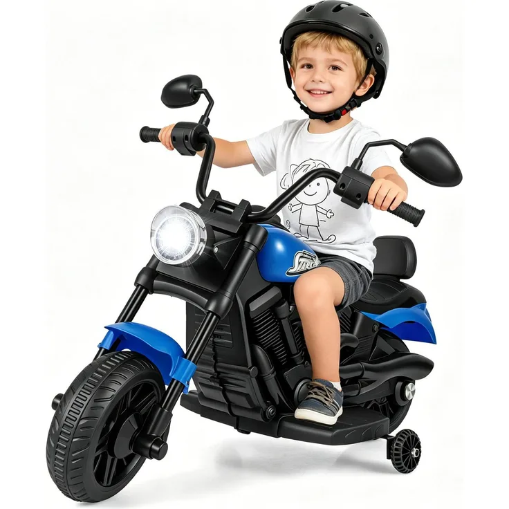 KOMFOTTEU 6V Kindermotorrad, Elektromotorrad 2,4 km/h mit Musik & LED-Scheinwerfer, 2 Stützrädern & Pedalen, für Kinder bis 30 kg, für Mädchen & Jungen ab 3 Jahren