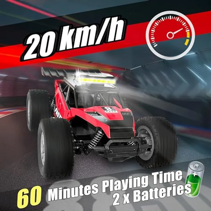 KINSAM Ferngesteuertes Auto,1:20 RC Auto für Kinder ab 6 Jahre,20 km/h Volles Proportional Monstertruck mit 2 AKKU 60min Spielzeit,2. 4Ghz Drift RC Car Kinder Geschenke Auto Ferngesteuert mit LED Licht – Bild 6