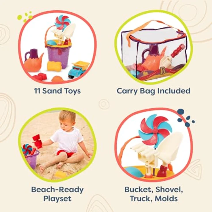 B. toys Sandspielzeug 11 Teile mit Tasche –Sandkasten Spielzeug, Strand, Spielplatz mit Eimer, Schaufel, Sandförmchen, Kipper – Spielzeug ab 18 Monaten – Bild 4