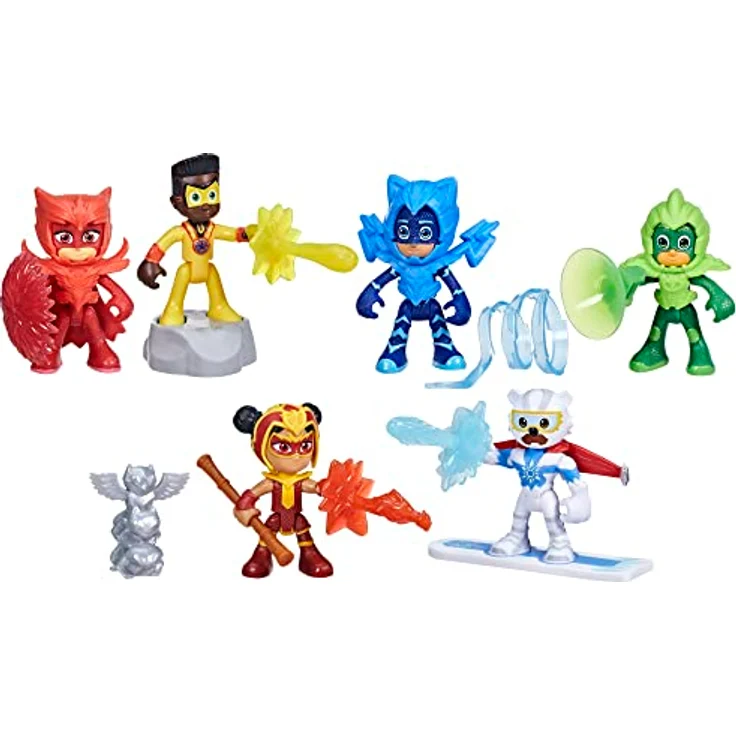 PJMasks Meet The Power Heroes, Sammelfiguren-Set mit 6 beweglichen Actionfiguren und 14 Zubehörteilen – Bild 2