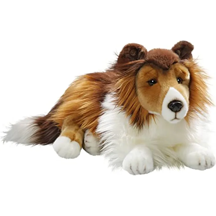 Carl Dick Collie liegend, Hund, Plüschtier, Kuscheltier, ca. 44cm 3551, Langhaar Collie in Hellbraun/Dunkelbraun/Weiß, antiallergisch und schwer entflammbar