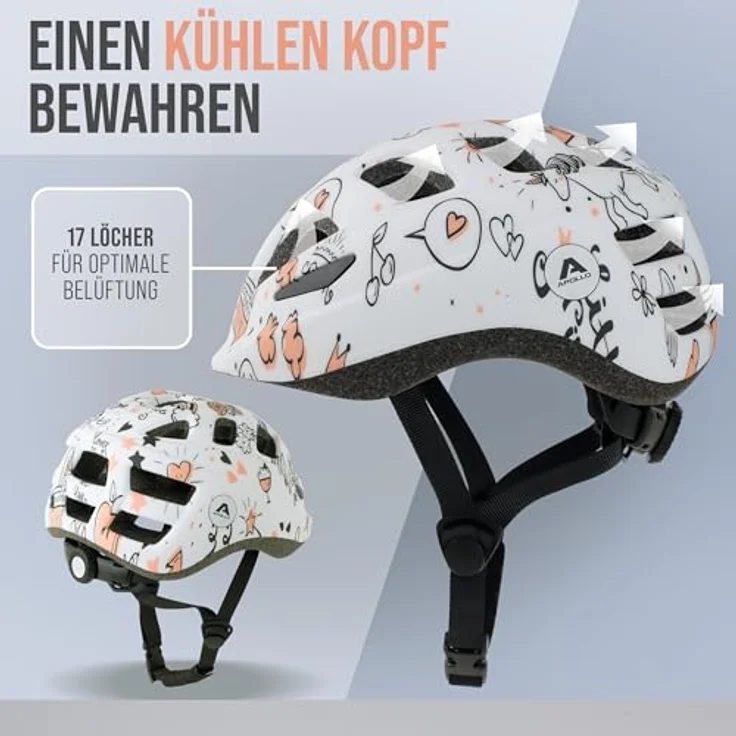 Apollo Kinder Fahrradhelm, Multisport Helm für Mädchen & Jungen, verstellbar ab 3 Jahre, Reflektor & Belüftung, Größen S-M, trendige Farben – Bild 5