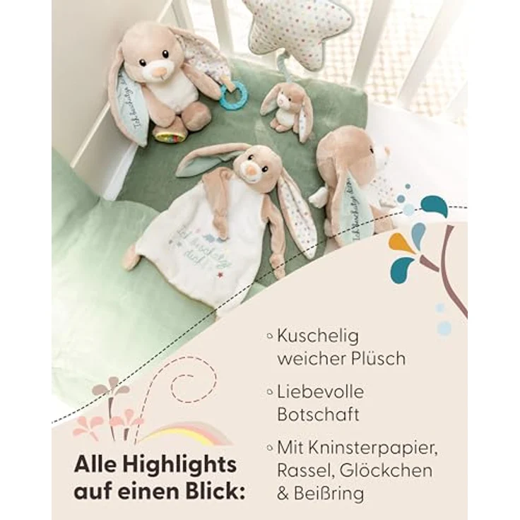 NICI Activity Kuscheltier Hase Fjella, 23cm, rosa, Plüschtier für Babys und Kleinkinder zum Greifen, Knuddeln und Entdecken | 61883 – Bild 4