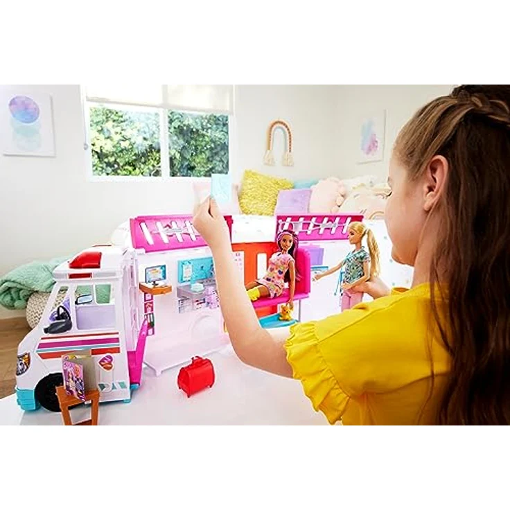 Barbie-Spielzeug, umbaubarer Krankenwagen und Klinik Spielset mit Licht, Geräuschen und mehr als 20 Zubehörteilen, 2-in-1-Krankenwagen, HKT79 – Bild 2